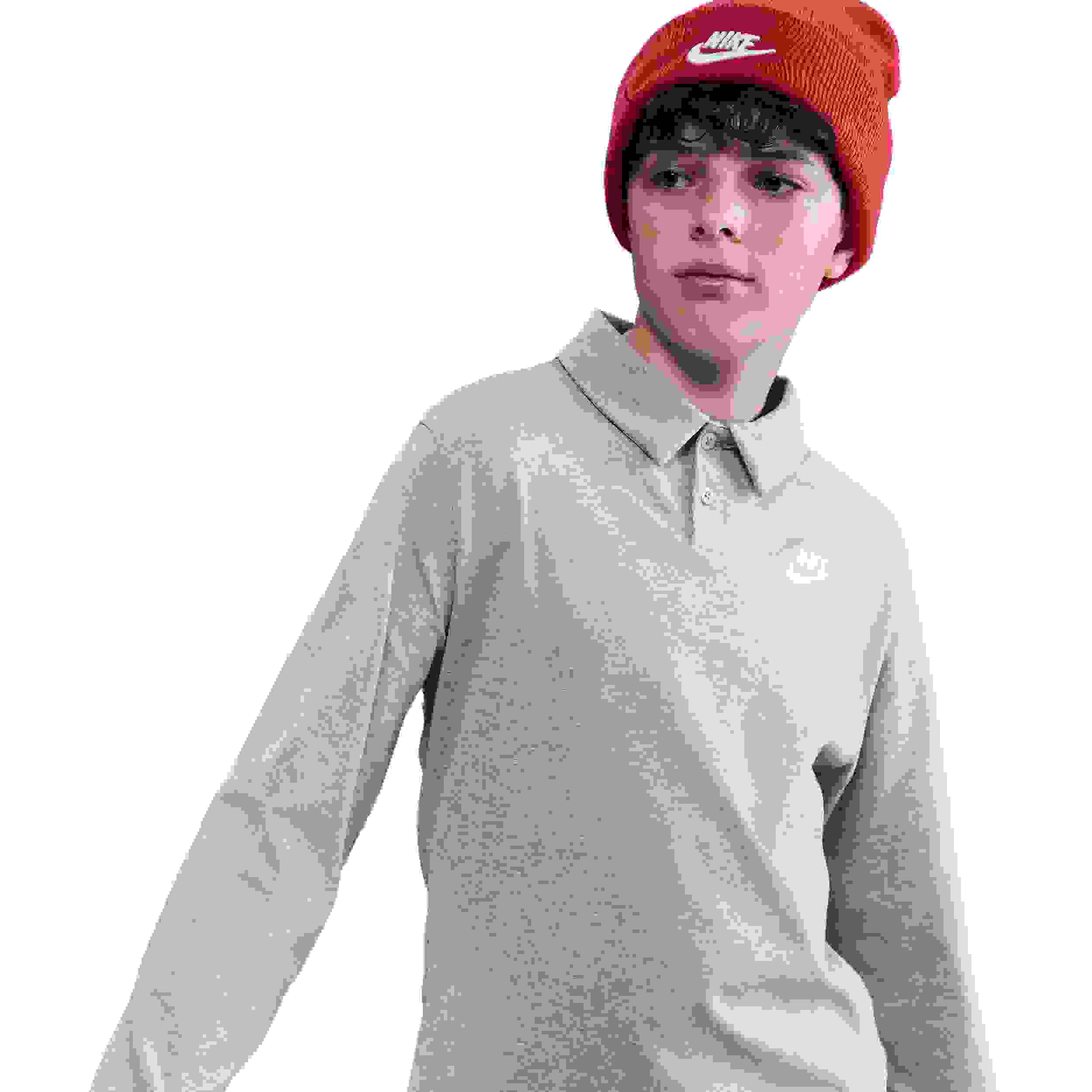 Nike Sportswear Club Knit Long-Sleeve Big Kids' Grey Polo